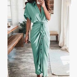 NEW - Satin Button Down Shirt Dress